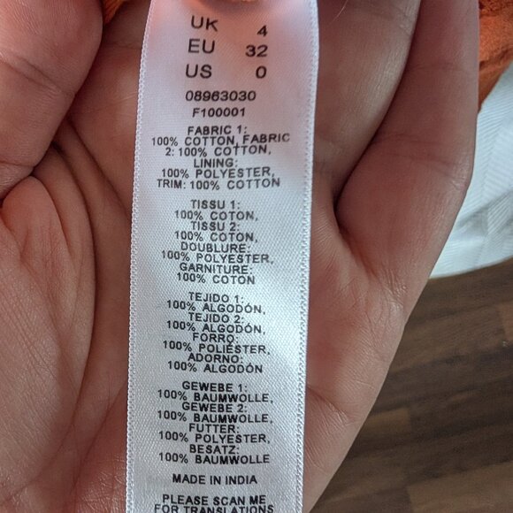 ASOS Orange Broderie Eyelet Cotton Midi Dress Boho Size 0 100% Cotton Fall - Picture 10 of 11